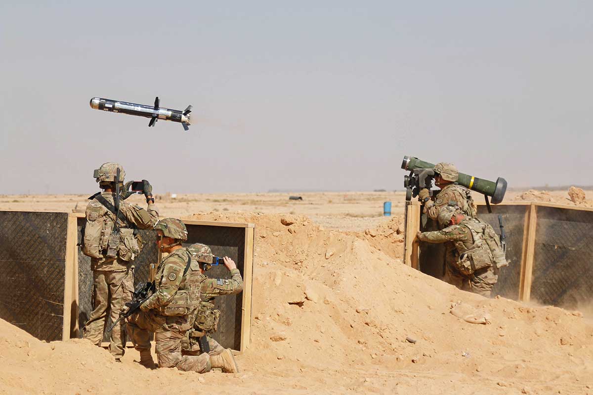 Учебный пуск ПТУР Javelin  военнослужащими 3-го кавалерийского полка Армии США, фото сделано 26 сентября 2018 года в районе АБ Al Asad, Ирак