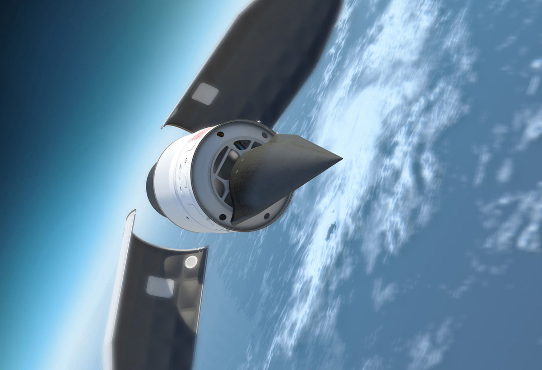 Американский «Авангард»: гиперзвуковой боевой блок Falcon, создаваемый по заказу Агентства DARPA, в момент отделения от носителя и подготовки к возврату в атмосферу Земли, в последние годы DARPA провело несколько испытательных полетов  Falcon
